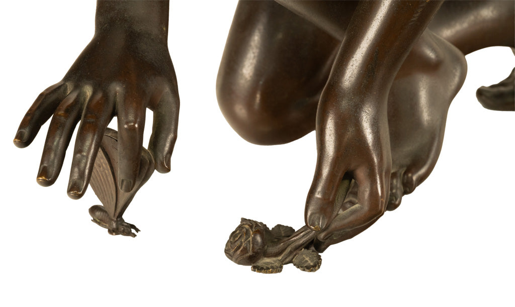 Monumental Antique French Bronze Sculpture Statue Cupid & Marble Ormolu Pedestal by Antoine-Denis Chaudet, 1870