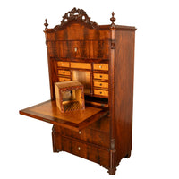 Antique Austrian Mahogany Maple Inlaid Biedermeier Secretary Chest Cabinet 1850