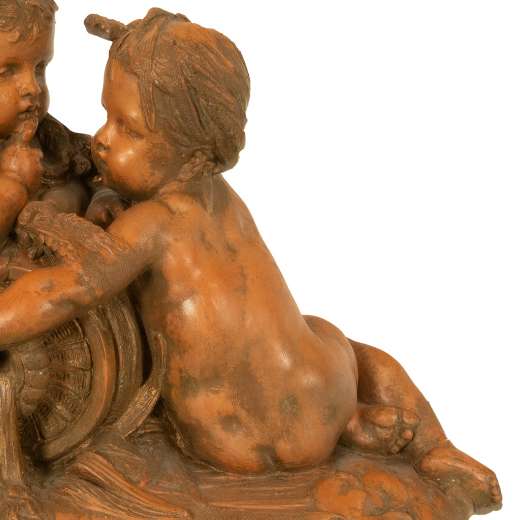 Antique 19thC French Naturalism Terracotta Sculpture "La Source" Putti Sculpture by Albert-Ernest Carrier-Belleuse,1864