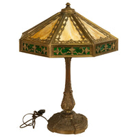 Antique American Arts & Crafts 3 Light Slag Glass Table Lamp by Miller Co. 1910