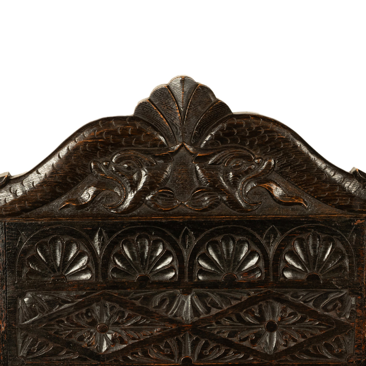 Antique 17th Century English Charles II Oak Carved Wainscot Armchair 1680