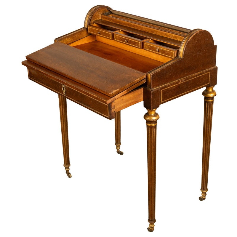 Antique 19th Century French Gilded & Painted Cylinder Desk by Paul Sormani 1875