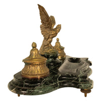 Antique 19thC French Empire Gilt Bronze Marble Eagle Desk Set Twin Inkwell 1880