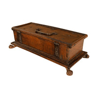 Antique Italian Baroque Walnut & Engraved Iron Jewelry Strong Box Cassone 1600