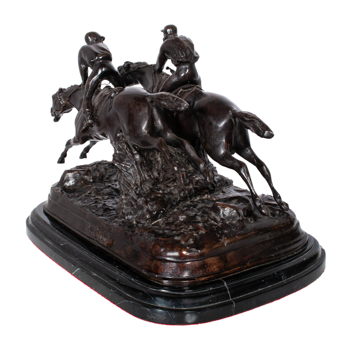 Antique French 19th Bronze Equestrian Group Horses Jockeys Statue Sculpture by by Paul Louis Emile Loiseau-Rousseau, Paris 1895