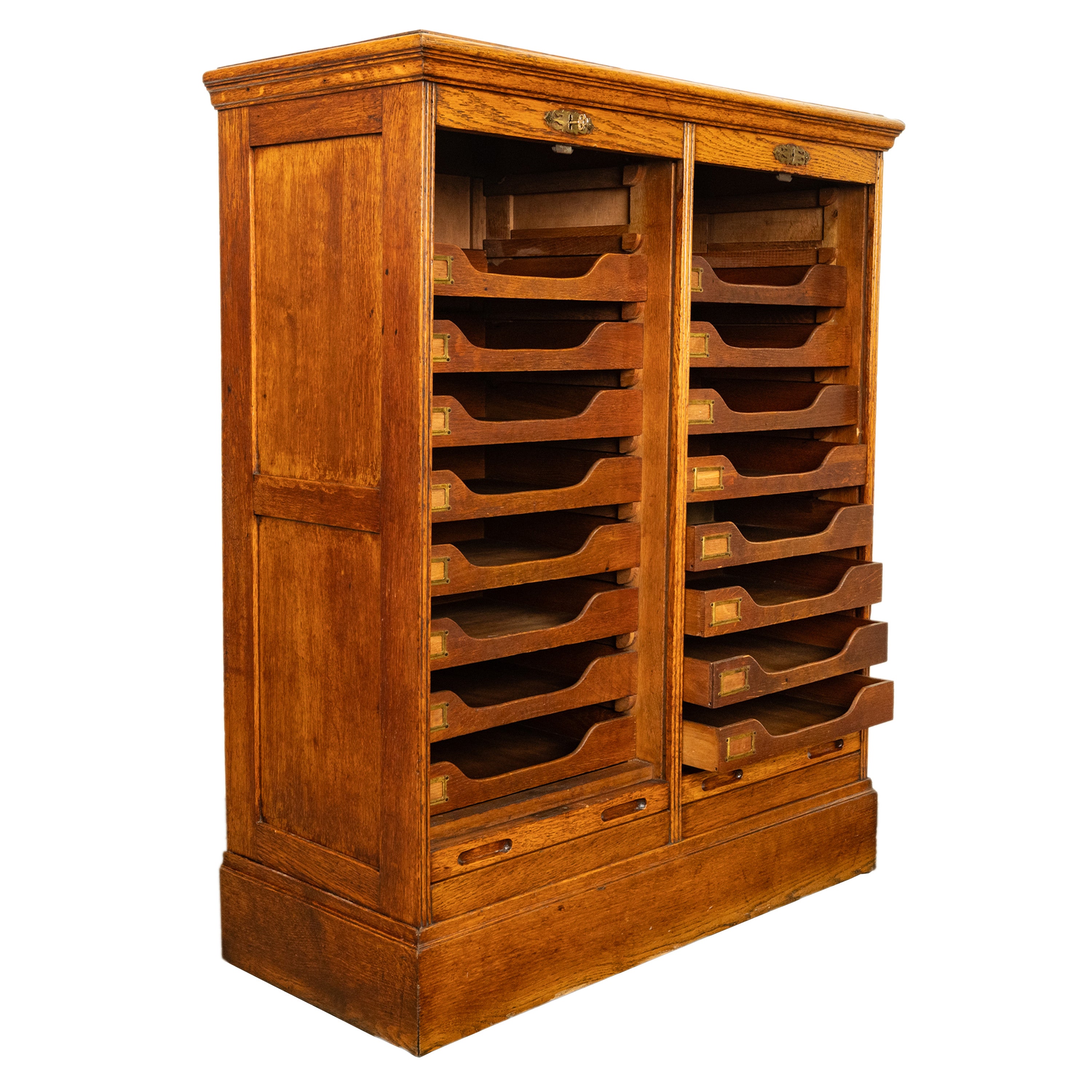 Antique American Oak Double Tambour Roll Top 16 Drawer Filing
