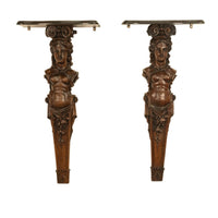 Antique 19thC Italian Carved Walnut Renaissance Revival Pair Caryatid Brackets, Circa 1850