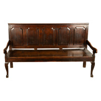 Antique English 18th Century Georgian Chippendale Paneled Oak Settle Bench 1780