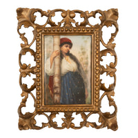 Antique Berlin KPM Hand-Painted Porcelain Plaque Portrait Young Gypsy Woman 1880