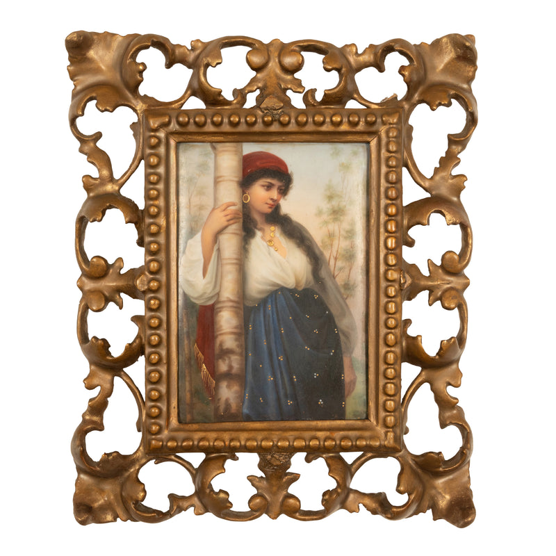 Antique Berlin KPM Hand-Painted Porcelain Plaque Portrait Young Gypsy Woman 1880