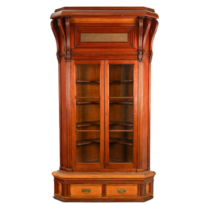 Antique Monumental Victorian Mansion Eastlake Fir Corner Cupboard Cabinet Oregon,  circa 1882