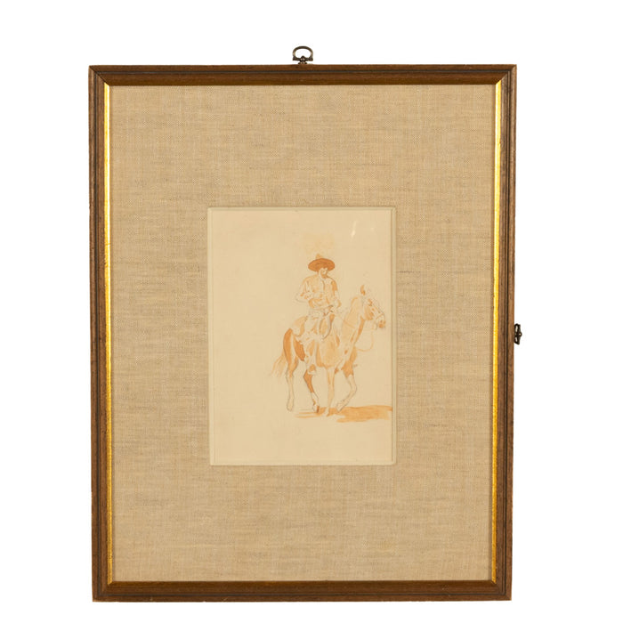 Two American Old West Watercolor Painting Ink & Pencil Drawings Cowboy Horses by Edward (John Edward) Borein, 1898