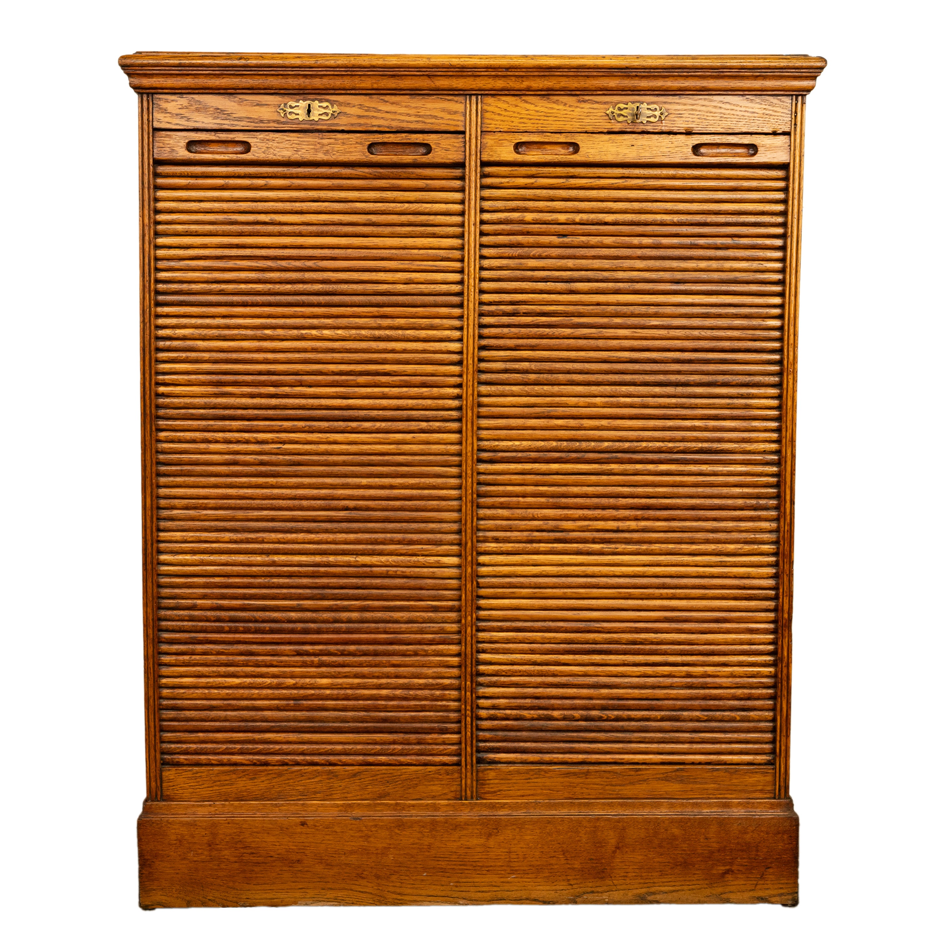 Antique American Oak Double Tambour Roll Top 16 Drawer Filing