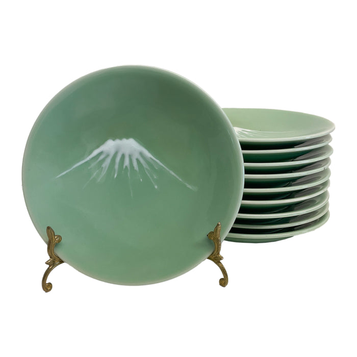 Antique Set of Ten Japanese Nabeshima Mt Fuji Celadon Pottery 8.5" Plates 1900