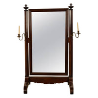 Antique American Empire Mahogany Full Length Cheval Mirror Candle Sconces 1830