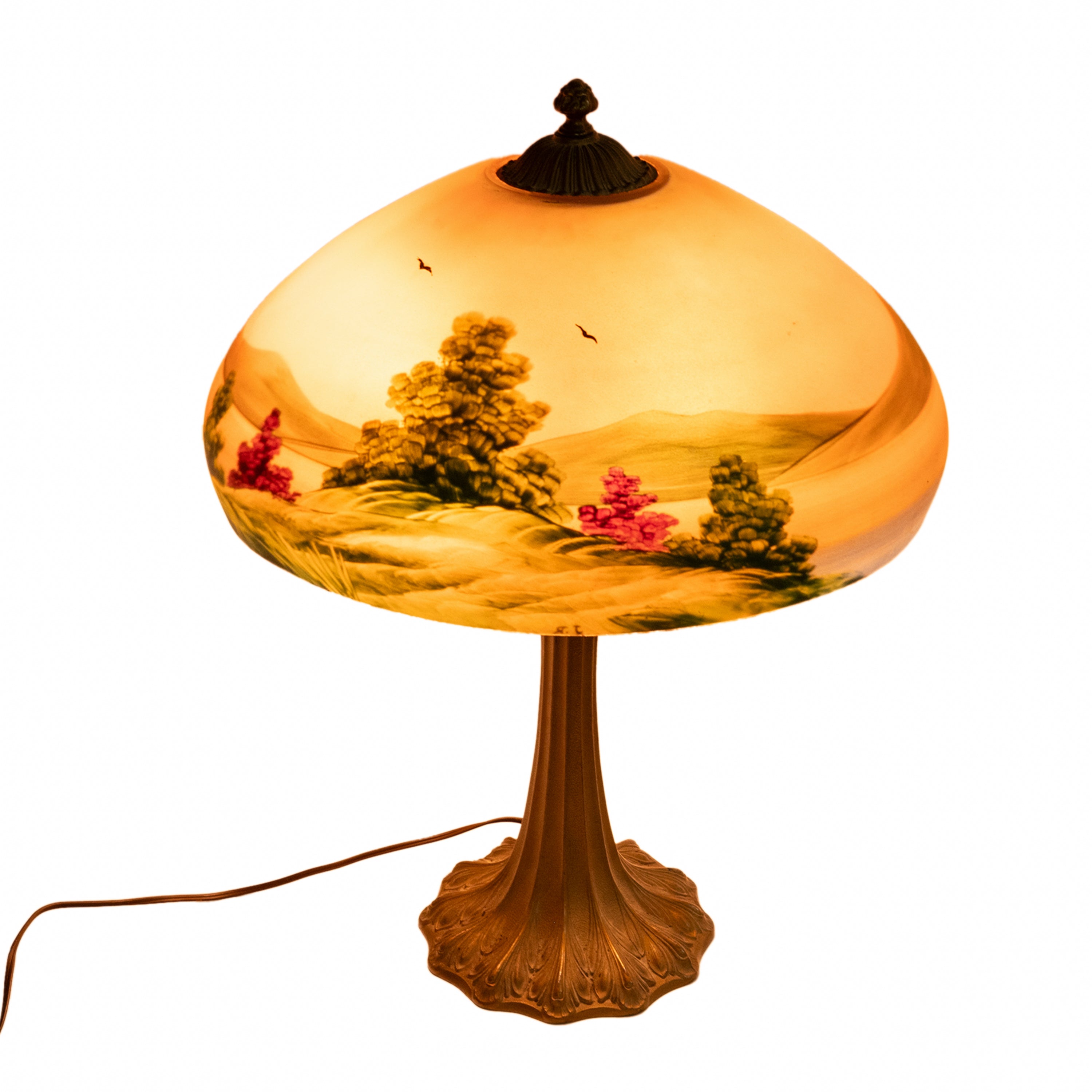 Antique American Pittsburgh Reverse Painted Glass Bronze Table