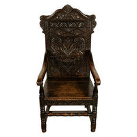 Antique 17th Century English Charles II Oak Carved Wainscot Armchair 1680
