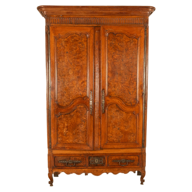 Antique 18th Century Louis XV French Provincial Burl Chestnut Walnut Armoire Circa 1790