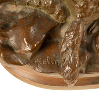 Monumental French Figurative Bronze Statue 'Au Loup' Shepherd Dog Sheep Hunting by Louis-Auguste Hiolin, 1874