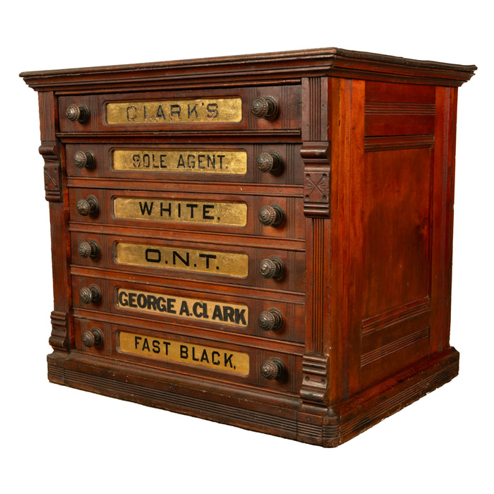 Antique Eastlake Clark's Walnut Mercantile Store Advertising Thread Cabinet 1880