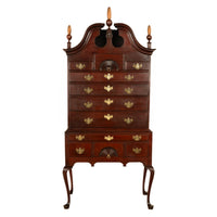 Antique 18thC American Federal Queen Anne Mahogany Bonnet-Top Highboy Salem Massachusetts 1790