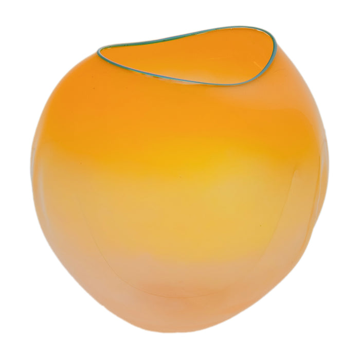 Dale Chihuly Hand-Blown Mango & Teal Lip Glass Basket Sculpture Signed & Dated, 2000