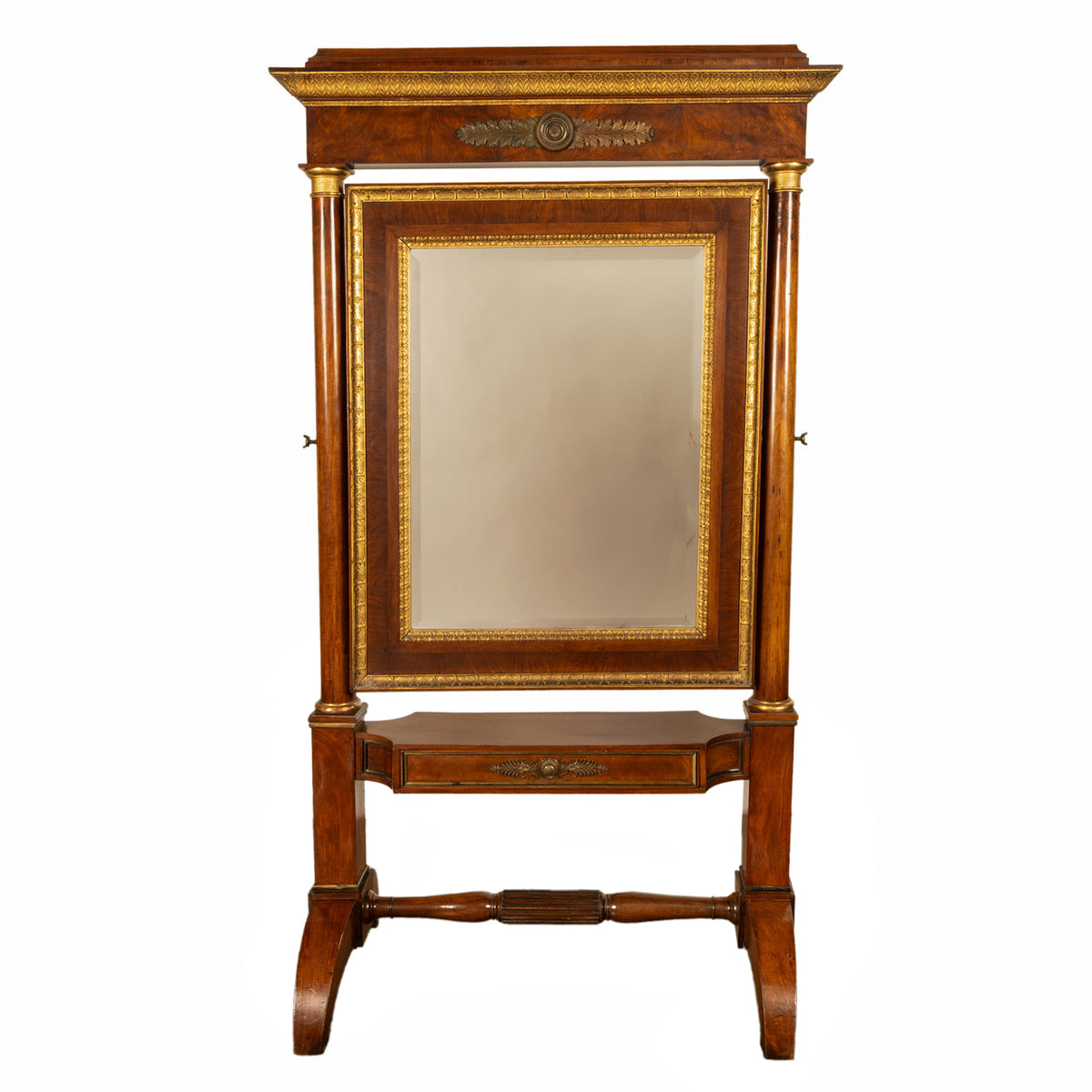 Fine Antique French Gilded Mahogany Ormolu Napoleonic Empire Cheval Mirror 1815