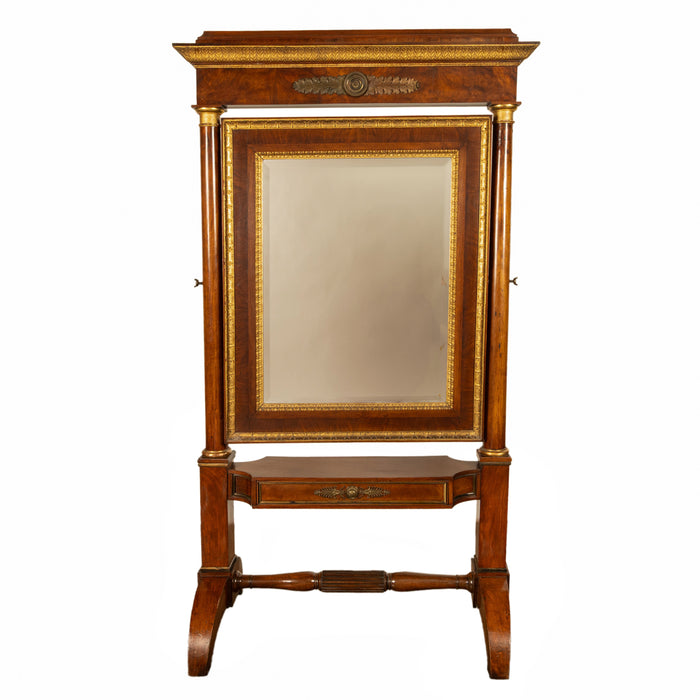 Fine Antique French Gilded Mahogany Ormolu Napoleonic Empire Cheval Mirror 1815