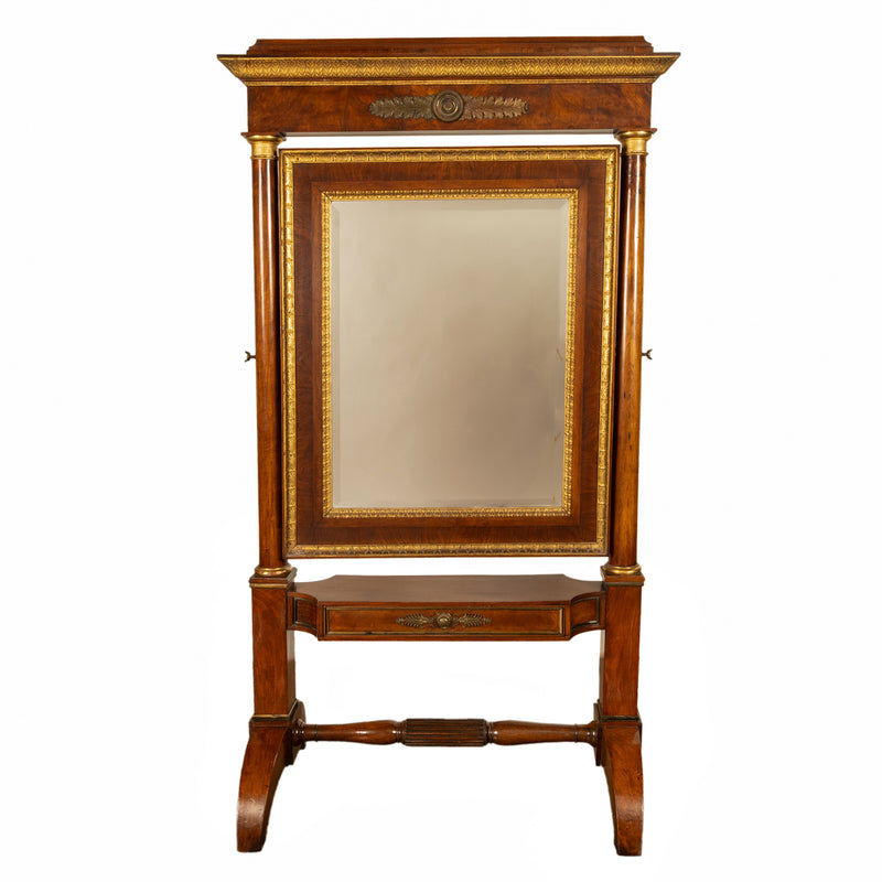 Fine Antique French Gilded Mahogany Ormolu Napoleonic Empire Cheval Mirror 1815