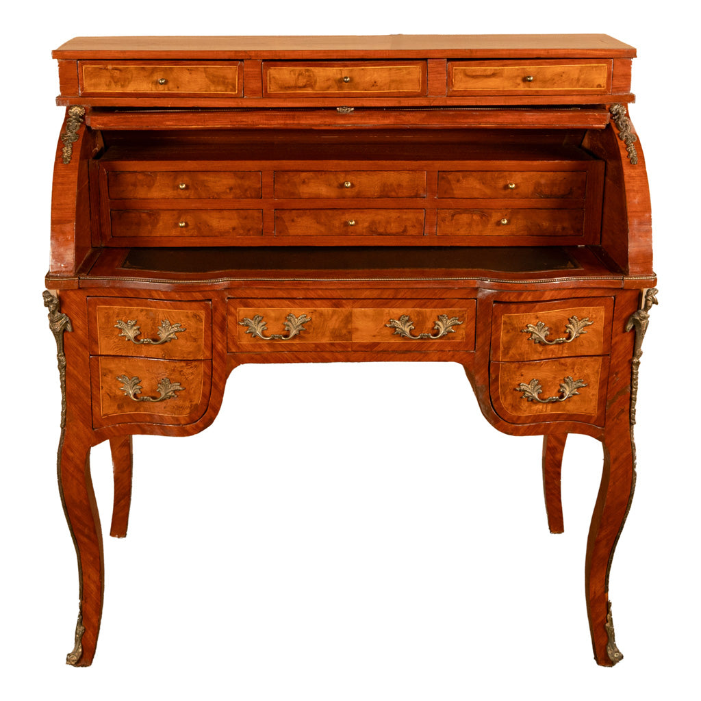 Antique French Louis XV Cylinder Marquetry & Ormolu Bureau Writing Desk 1880