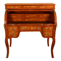 Antique French Louis XV Cylinder Marquetry & Ormolu Bureau Writing Desk 1880