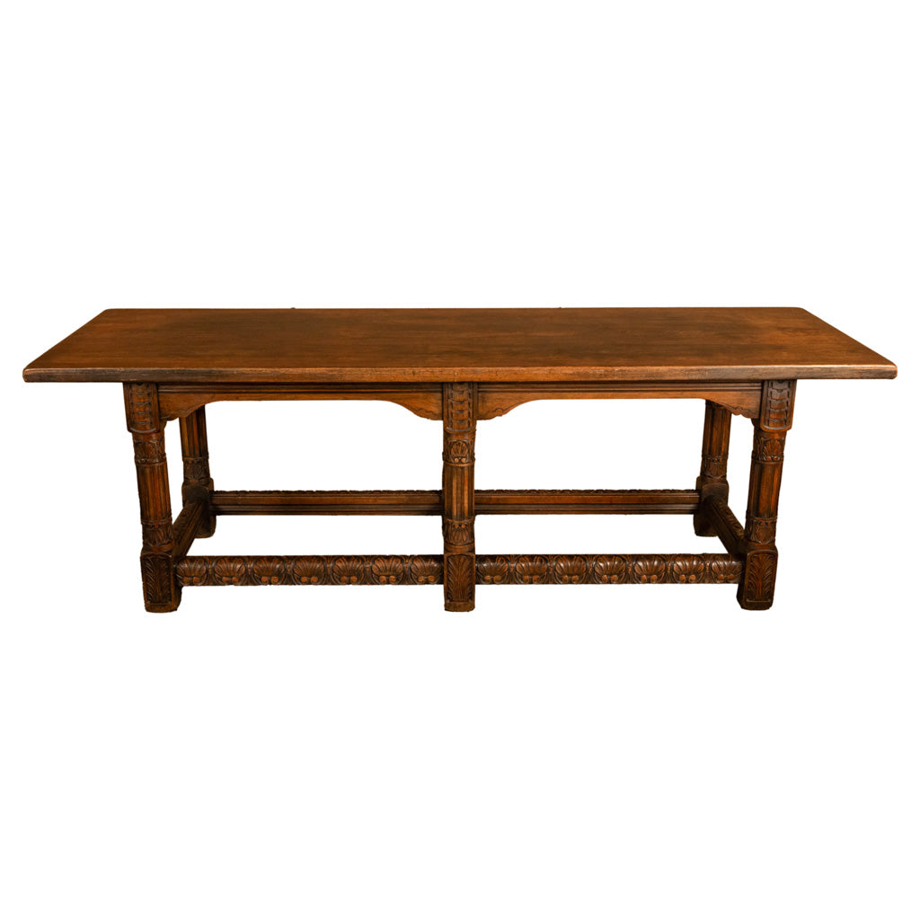 Large Antique Renaissance Carved Walnut Refectory Dining Table by Kittinger 1915