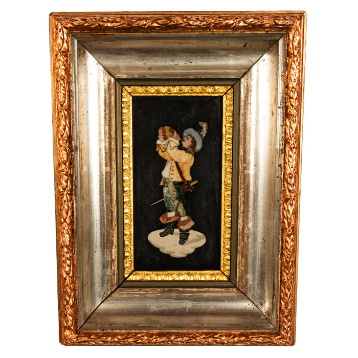 Antique Italian Grand Tour Pietra Dura Marble Picture Cavalier Musketeer 1880