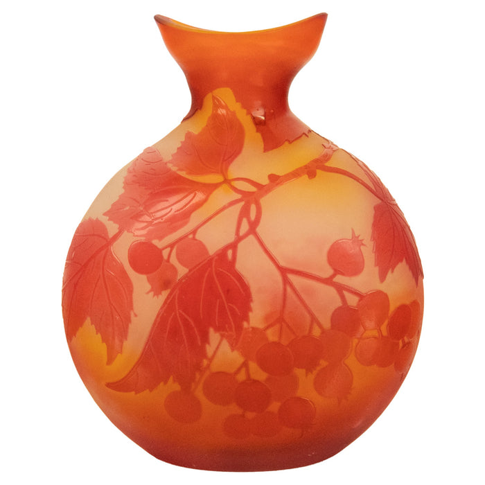 Antique French Art Nouveau Cameo Art Glass Emile Galle Vase Leaves Berries 1900