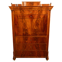 Antique Austrian Flame Mahogany Inlaid Rosewood Biedermeier Secretary Chest 1820