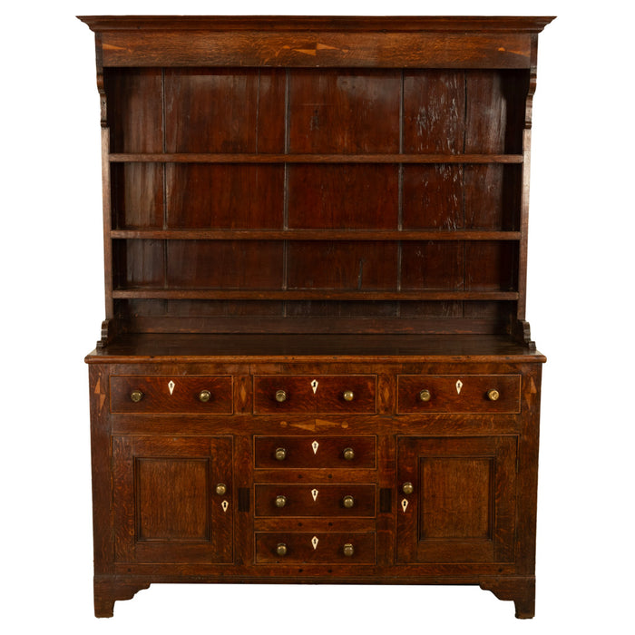 Antique 18th Century Georgian Oak Inlaid Welsh Dresser Plate Rack Sideboard 1780