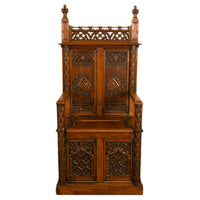 Antique 19thC French Carved Oak Gothic Revival Throne Storage Chair Seat 1880