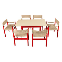 Mid Century Modern Danish Six Safari Chairs Dining Table Set by Erik Wørts 1960s