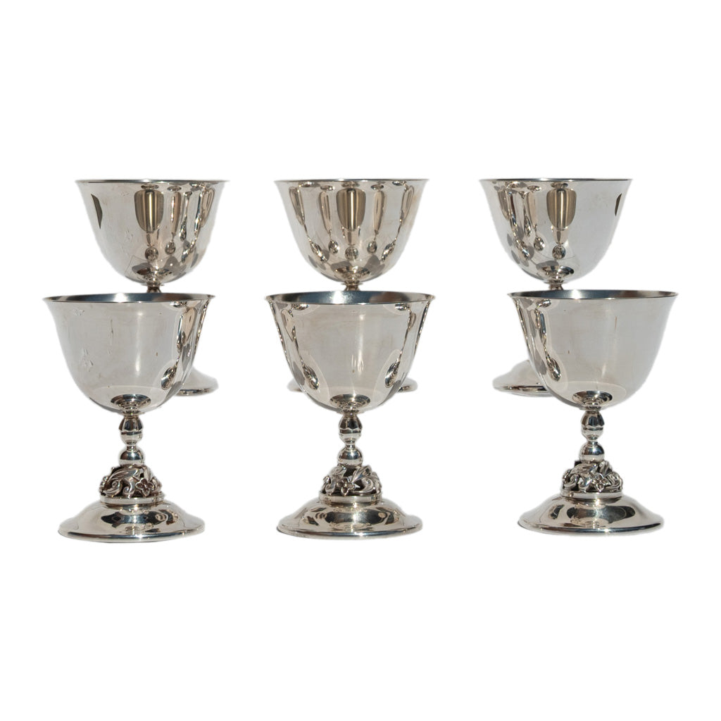 Set of Six Mid Century Modern Alphonse La Paglia Sterling Silver Wine Goblets