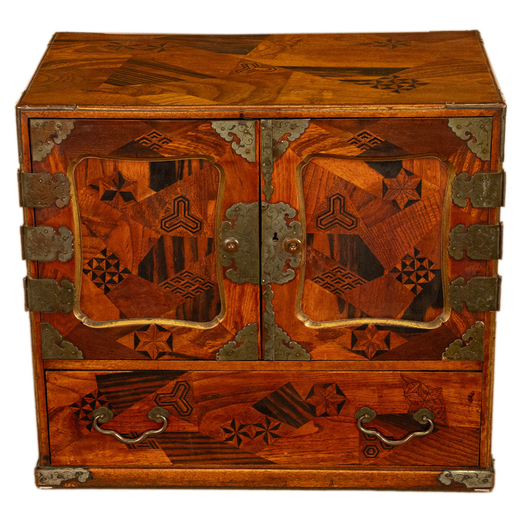 Antique Japanese Meiji Kodansu Tansu Marquetry Table Cabinet Jewelry Chest 1880
