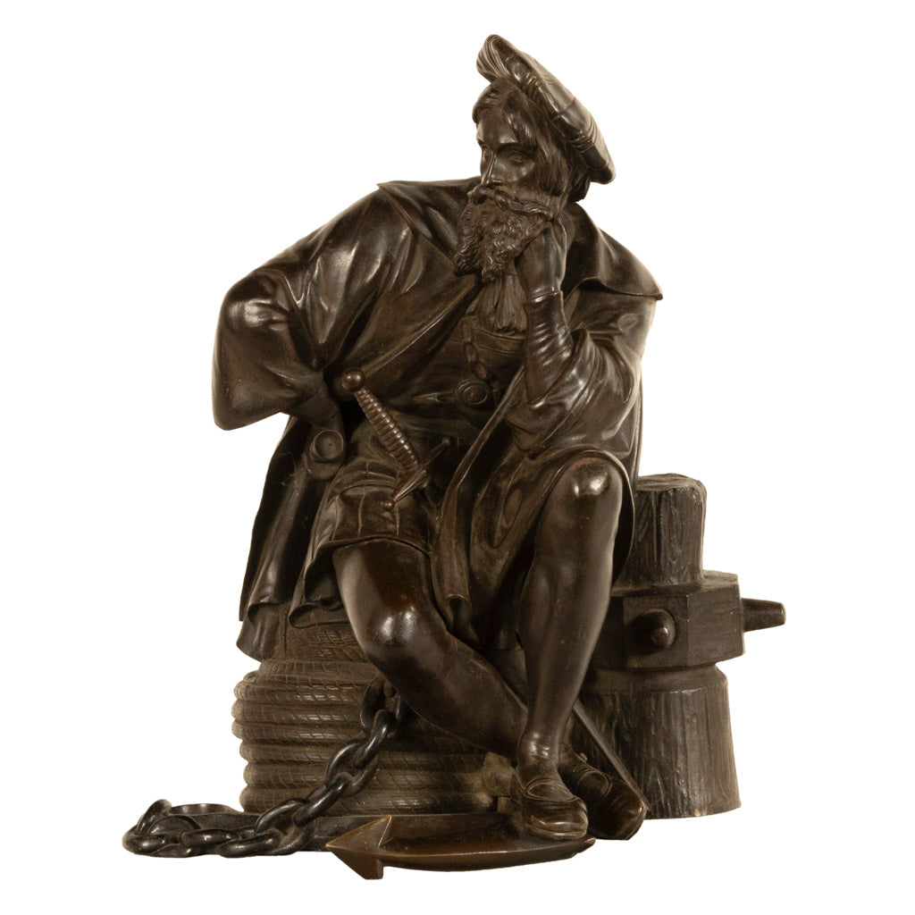 Fine Antique French School Bronze Sculpture Statue of Christopher Columbus 1870