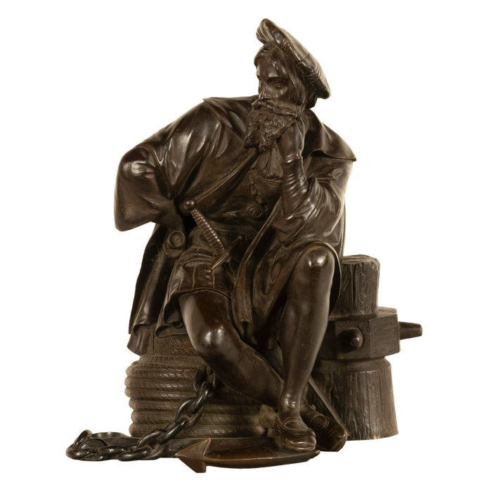 Fine Antique French School Bronze Sculpture Statue of Christopher Columbus 1870