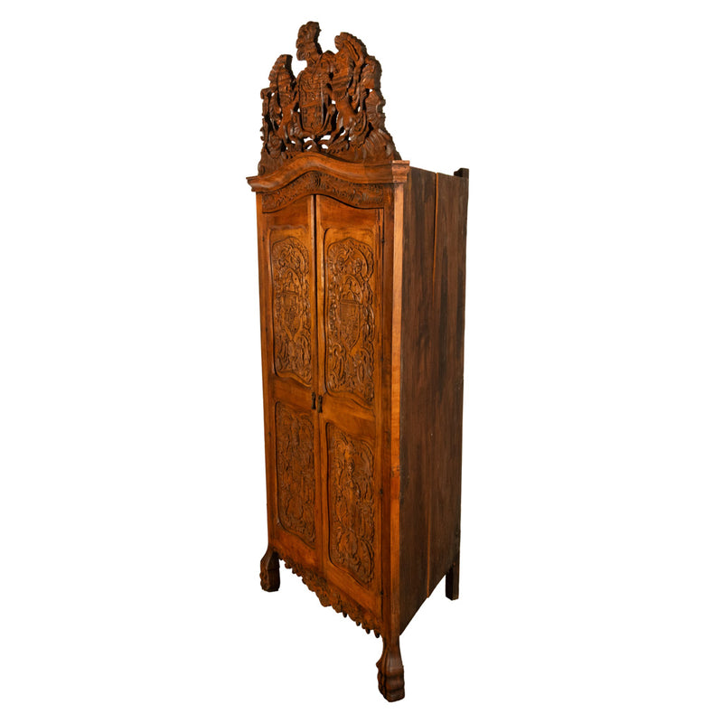 Antique 18th Century Carved Walnut Corner Cabinet Spainish Royal Coat of Arms