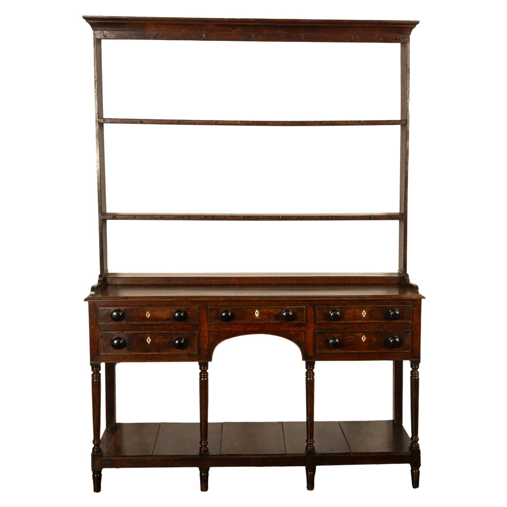 Antique 18th C George III Country Welsh Oak Dresser Plate Rack & Pot Board 1790