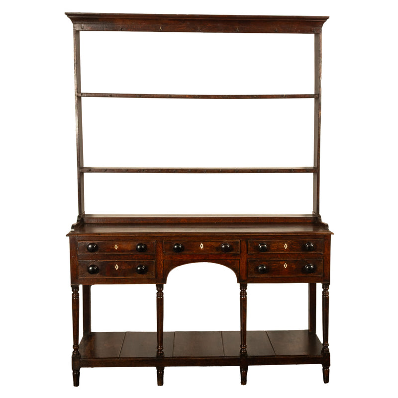 Antique 18th C George III Country Welsh Oak Dresser Plate Rack & Pot Board 1790