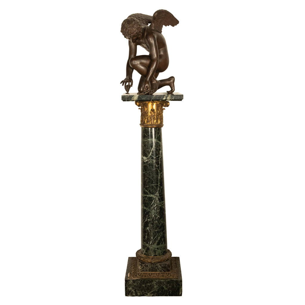 Monumental Antique French Bronze Sculpture Statue Cupid & Marble Ormolu Pedestal by Antoine-Denis Chaudet, 1870