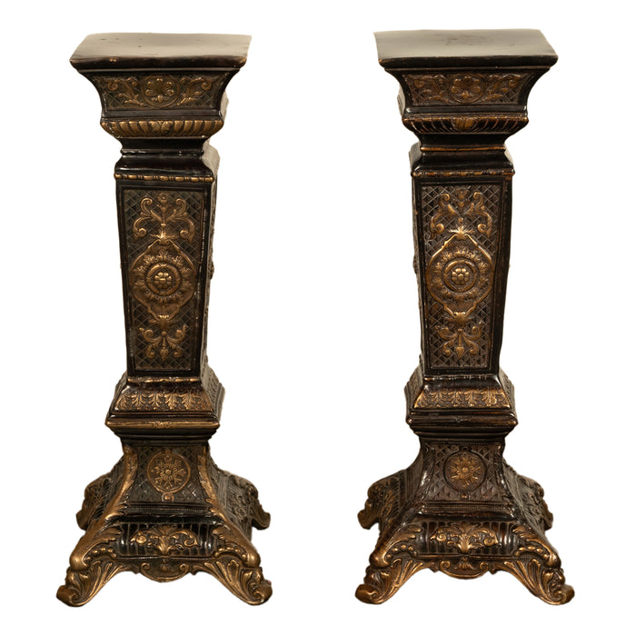 Pair Antique Regency Louis XV Style Gilt Bronze Pedestals Column Stands 1910