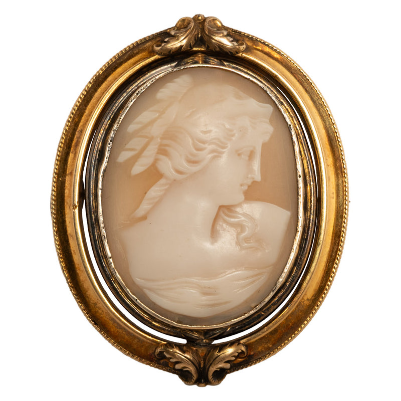 Antique 10K Gold Victorian Swivel Mourning Cameo Brooch Locket Tooth & Hair 1860