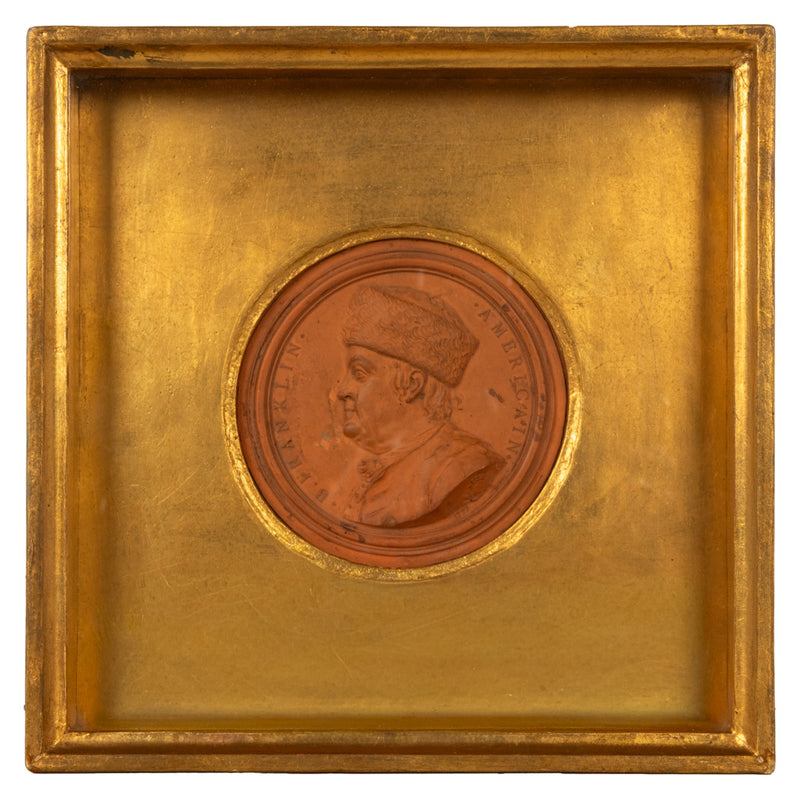 Antique 18th Century Political Terracotta Portrait Medallion Benjamin Franklin Jean Baptiste Nini 1777