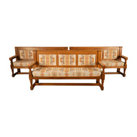 Antique 19th Century French Oak Bench Pew Pendleton Chief Joseph Fabric 1880